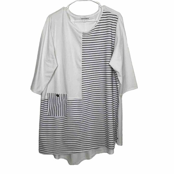Neon Buddha Striped Tunic Mixed Media Lagenlook Asymmetric Art To Wear 2X b22 - Picture 1 of 8